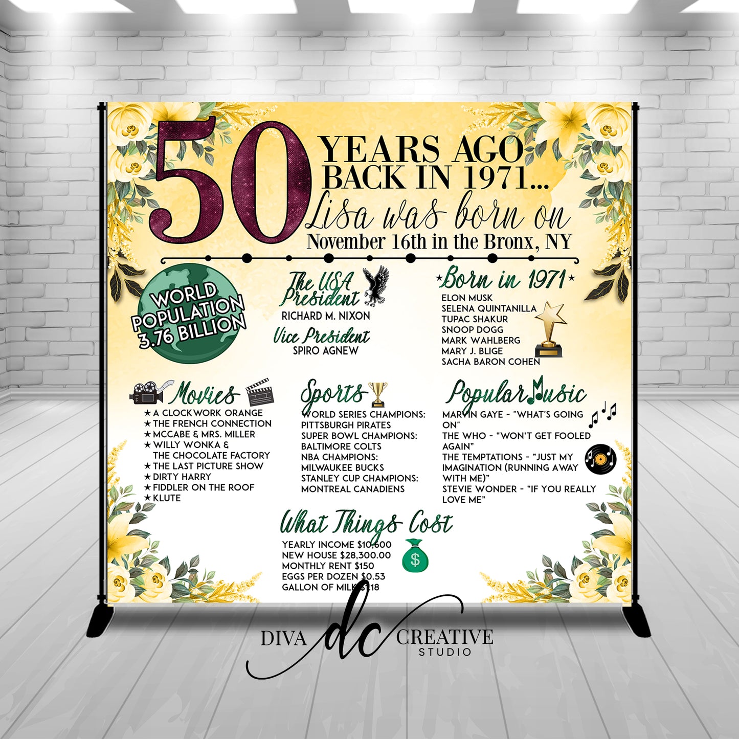 50 Years Ago Backdrop Print and Ship