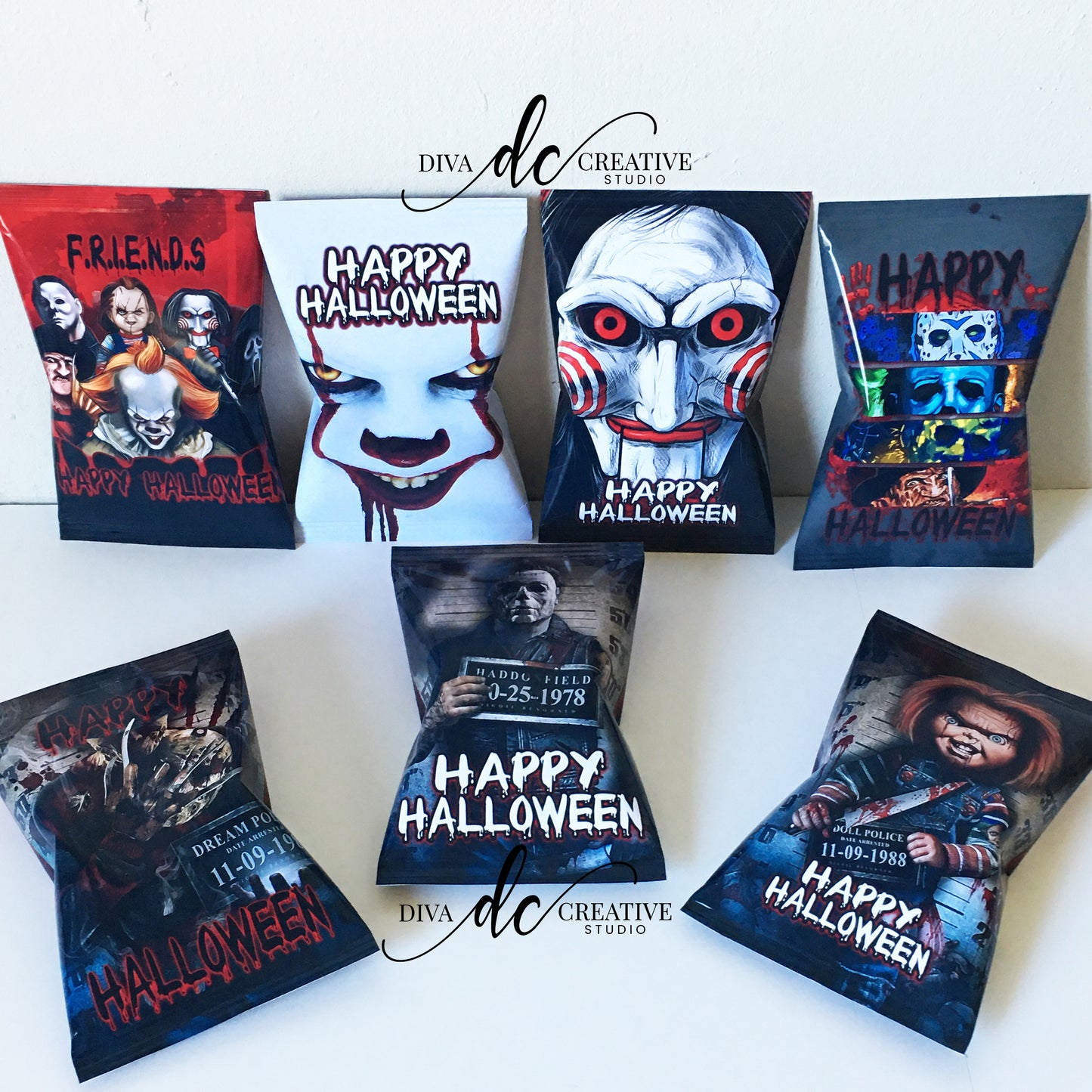 Set of 7 HALLOWEEN Chip Bags Bundle - Printable Wrappers - INSTANT DOWNLOAD